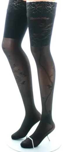 Hot Berthe Aux Grands Pieds Bas autofixants 40D Arbre et Dentelle noir