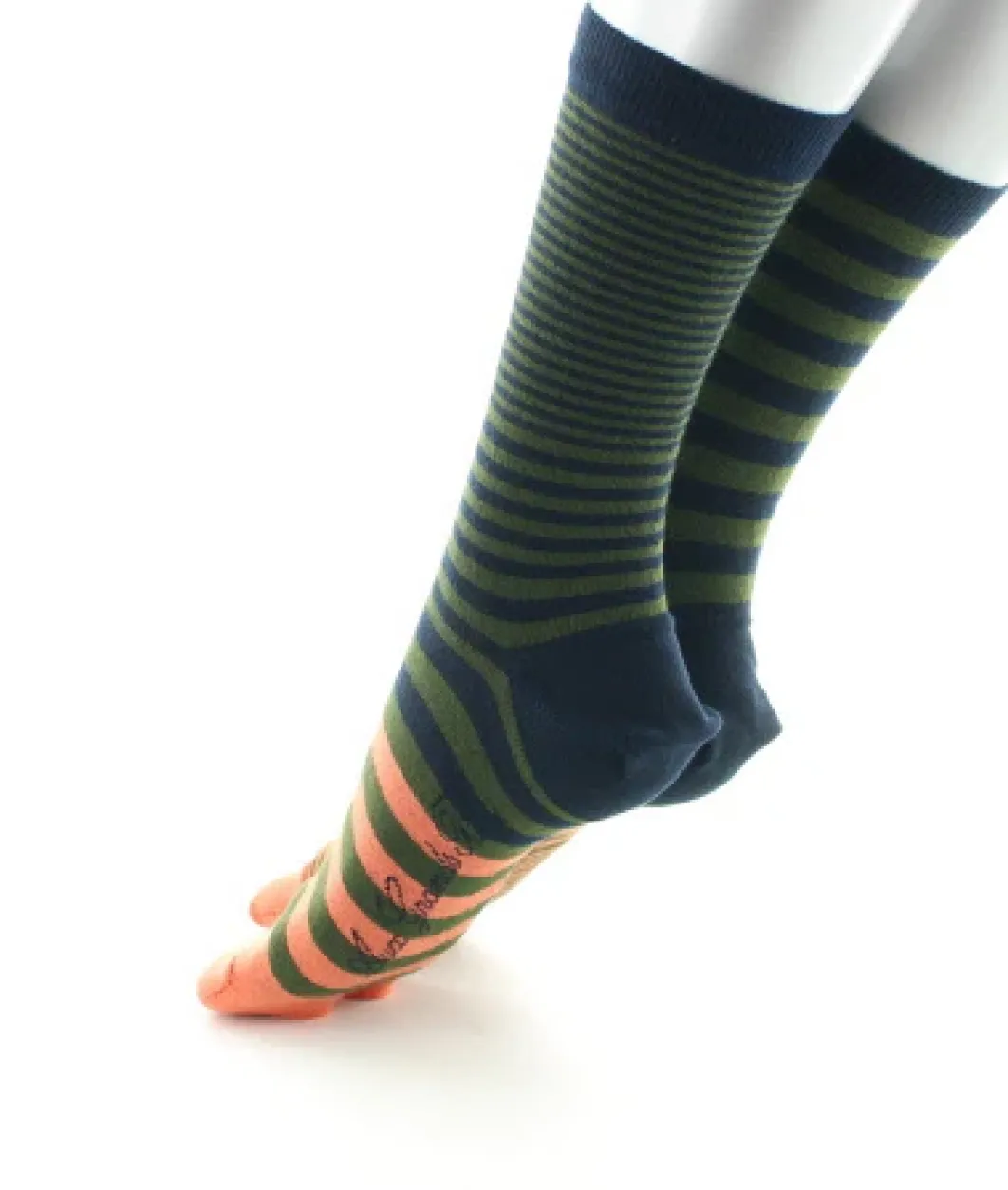Online Berthe Aux Grands Pieds Chaussette Tabi rayures asymétriques marine kaki et orange