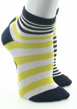 Clearance Berthe Aux Grands Pieds Chaussettes bébé coton fil d'Ecosse rayures marine, jaune et ivoire