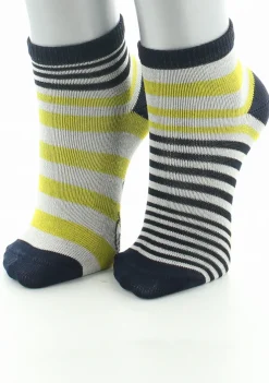 Clearance Berthe Aux Grands Pieds Chaussettes bébé coton fil d'Ecosse rayures marine, jaune et ivoire