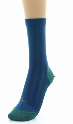 Fashion Berthe Aux Grands Pieds Chaussettes en Soie Bleu Minuit - Talon et pointe Turquoise
