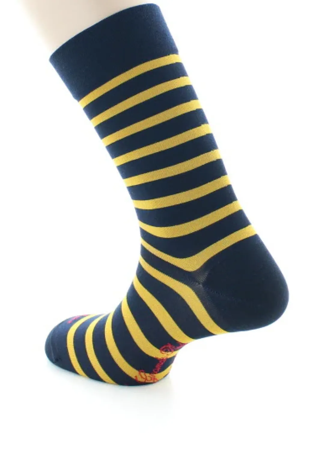 Clearance Berthe Aux Grands Pieds Chaussettes en Soie bleu marine à rayures jaune moutarde