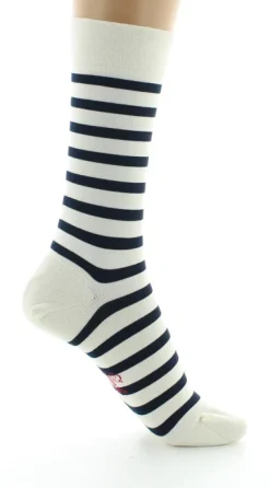 Best Berthe Aux Grands Pieds Chaussettes en Soie écru à rayures bleu marine