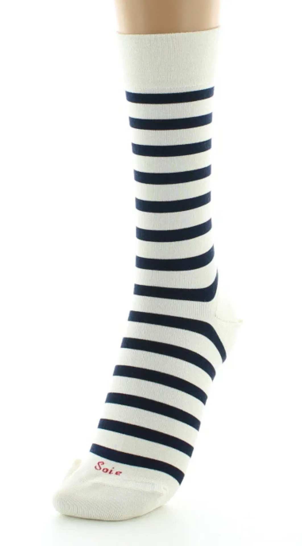 Best Berthe Aux Grands Pieds Chaussettes en Soie écru à rayures bleu marine