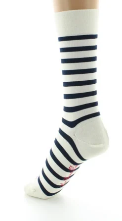 Best Berthe Aux Grands Pieds Chaussettes en Soie écru à rayures bleu marine