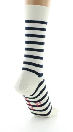 Best Berthe Aux Grands Pieds Chaussettes en Soie écru à rayures bleu marine