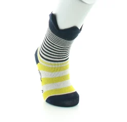 Fashion Berthe Aux Grands Pieds Chaussettes enfant fil d'Ecosse couronne marine sur rayures jaunes