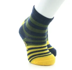 Best Berthe Aux Grands Pieds Chaussettes enfant laine peignée rayures asymétriques bleu marine, kaki et jaune