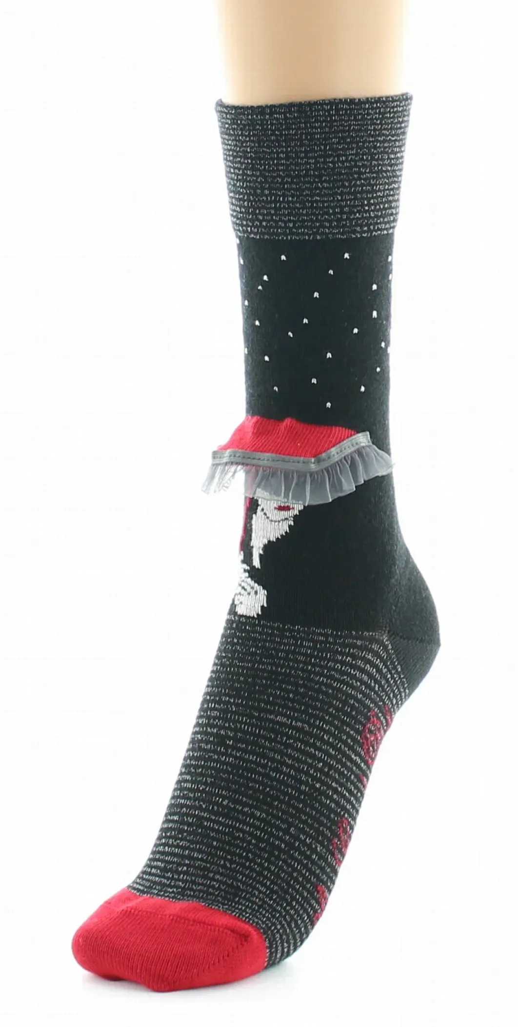New Berthe Aux Grands Pieds Chaussettes Femme Au Parapluie Noir et Rouge