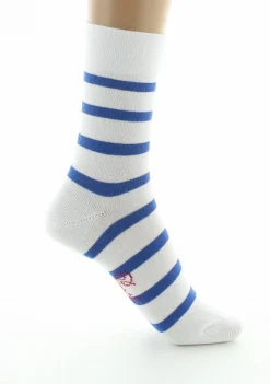 New Berthe Aux Grands Pieds Chaussettes femme coton blanc rayé bleu