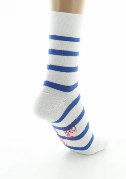 New Berthe Aux Grands Pieds Chaussettes femme coton blanc rayé bleu