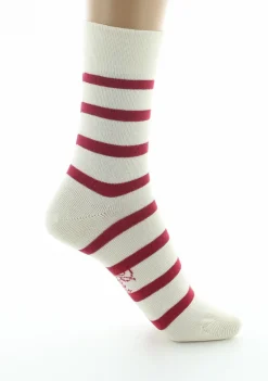 Sale Berthe Aux Grands Pieds Chaussettes femme coton écru rayé rouge