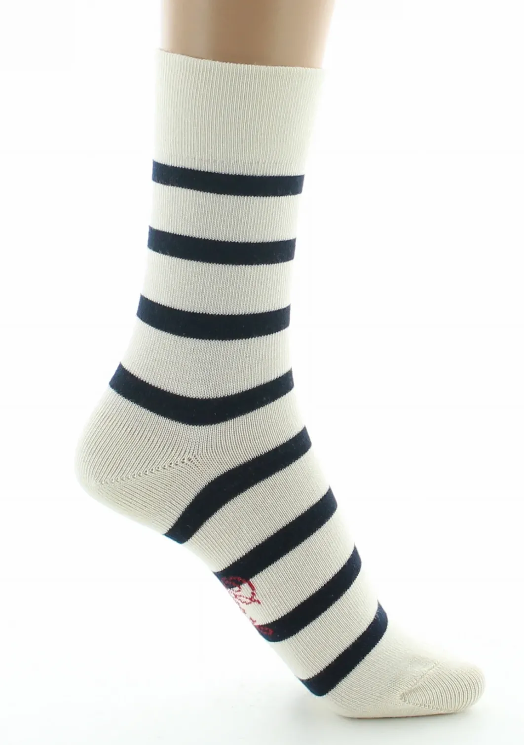 Discount Berthe Aux Grands Pieds Chaussettes femme coton écru rayé marine