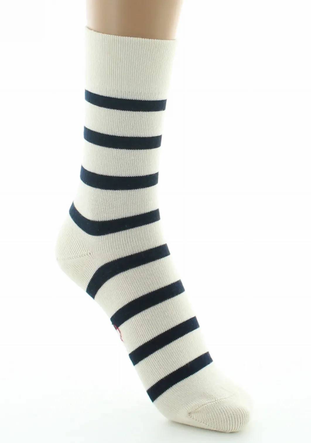 Discount Berthe Aux Grands Pieds Chaussettes femme coton écru rayé marine