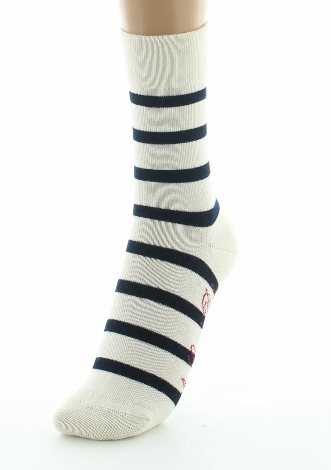 Discount Berthe Aux Grands Pieds Chaussettes femme coton écru rayé marine
