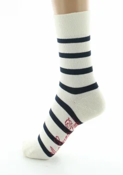Discount Berthe Aux Grands Pieds Chaussettes femme coton écru rayé marine