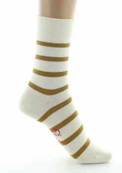Outlet Berthe Aux Grands Pieds Chaussettes femme coton écru rayé moutarde