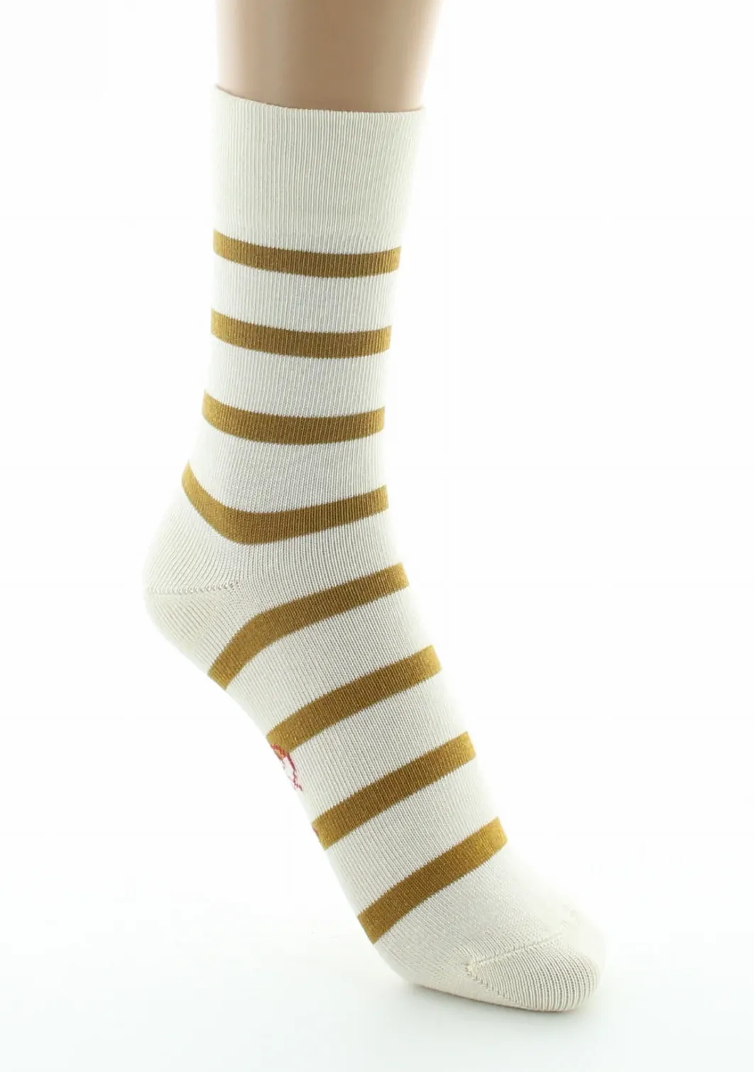 Outlet Berthe Aux Grands Pieds Chaussettes femme coton écru rayé moutarde