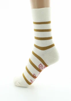 Outlet Berthe Aux Grands Pieds Chaussettes femme coton écru rayé moutarde