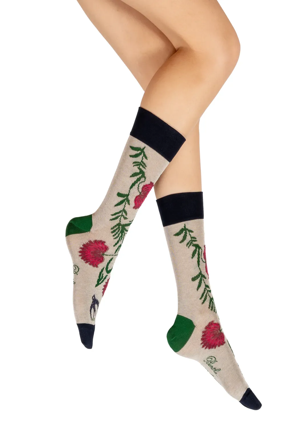 Hot Berthe Aux Grands Pieds Chaussettes femme fil d'Ecosse Fleurs et Feuilles