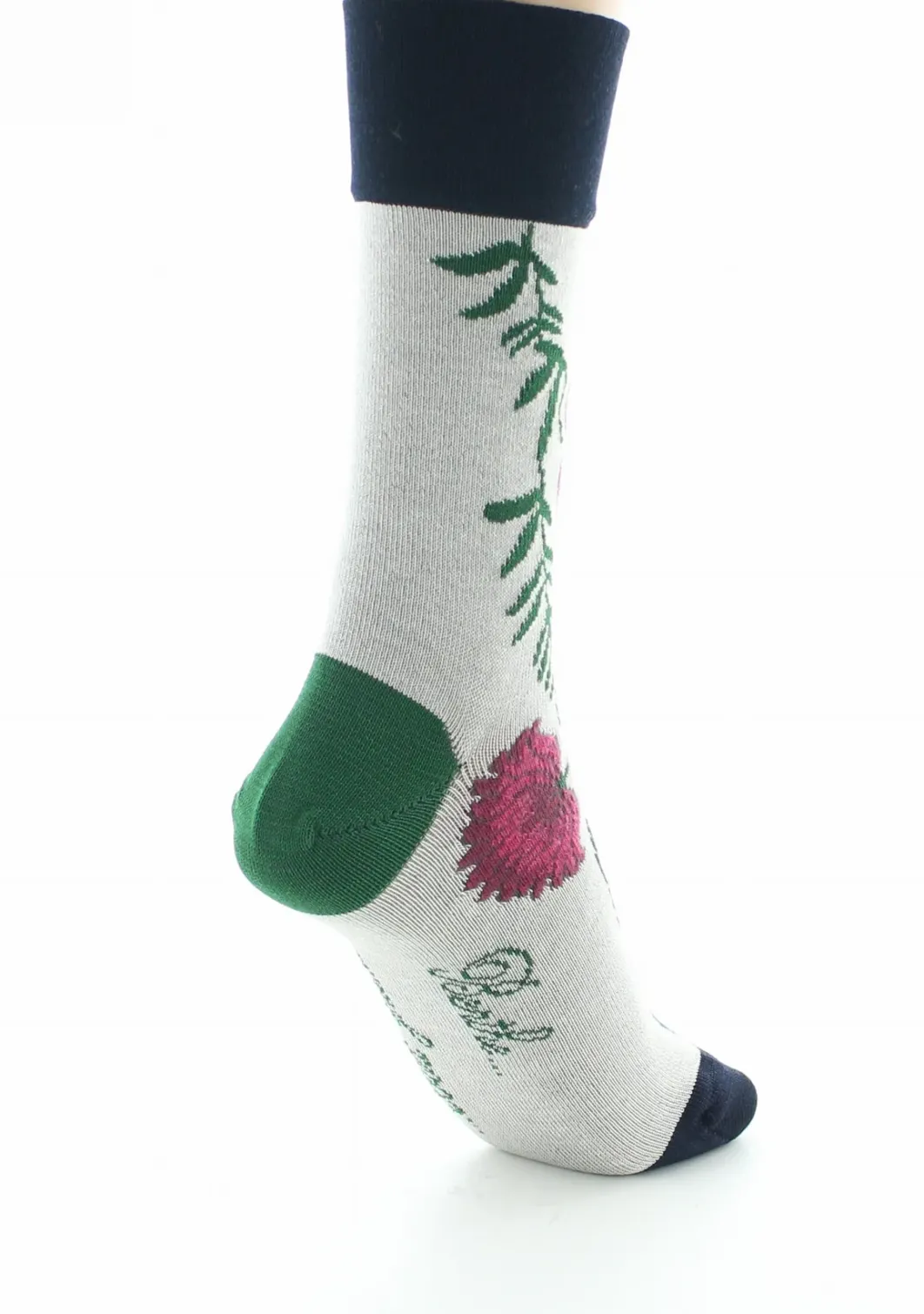 Hot Berthe Aux Grands Pieds Chaussettes femme fil d'Ecosse Fleurs et Feuilles