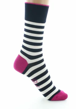 Online Berthe Aux Grands Pieds Chaussettes femme fil d'Ecosse rayures marine et ivoire