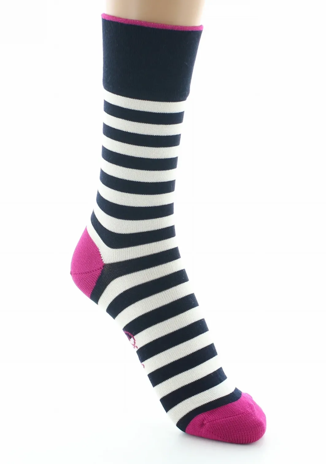 Online Berthe Aux Grands Pieds Chaussettes femme fil d'Ecosse rayures marine et ivoire