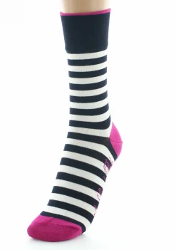 Online Berthe Aux Grands Pieds Chaussettes femme fil d'Ecosse rayures marine et ivoire