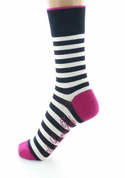 Online Berthe Aux Grands Pieds Chaussettes femme fil d'Ecosse rayures marine et ivoire