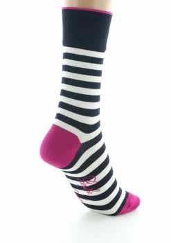 Online Berthe Aux Grands Pieds Chaussettes femme fil d'Ecosse rayures marine et ivoire