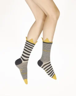 Discount Berthe Aux Grands Pieds Chaussettes femme laine peignée couronne jaune