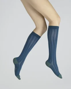 Online Berthe Aux Grands Pieds Chaussettes Hautes en Soie Bleu Minuit - Talon et pointe Turquoise