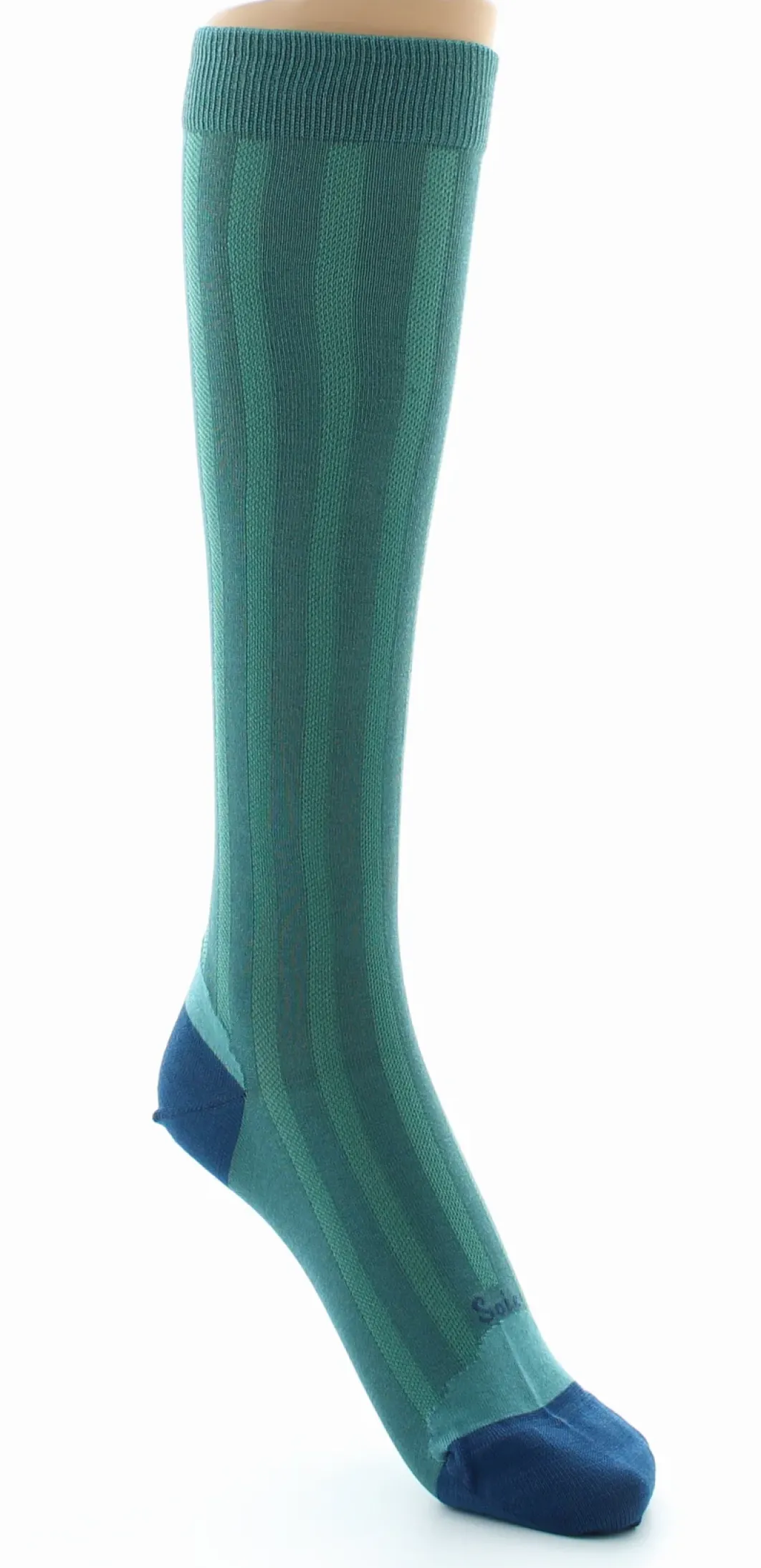 Sale Berthe Aux Grands Pieds Chaussettes Hautes en Soie Turquoise - Talon et pointe Bleu Indigo