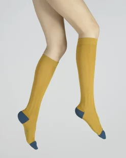 Sale Berthe Aux Grands Pieds Chaussettes Hautes en Soie Tournesol - Talon et pointe Turquoise
