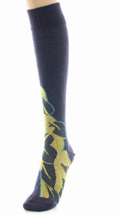 Online Berthe Aux Grands Pieds Chaussettes hautes femme laine peignée feuilles d'or