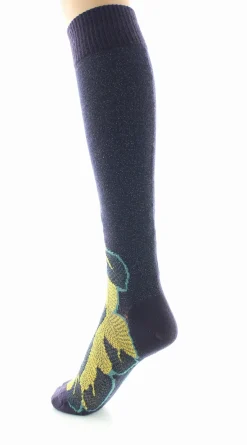 Online Berthe Aux Grands Pieds Chaussettes hautes femme laine peignée feuilles d'or