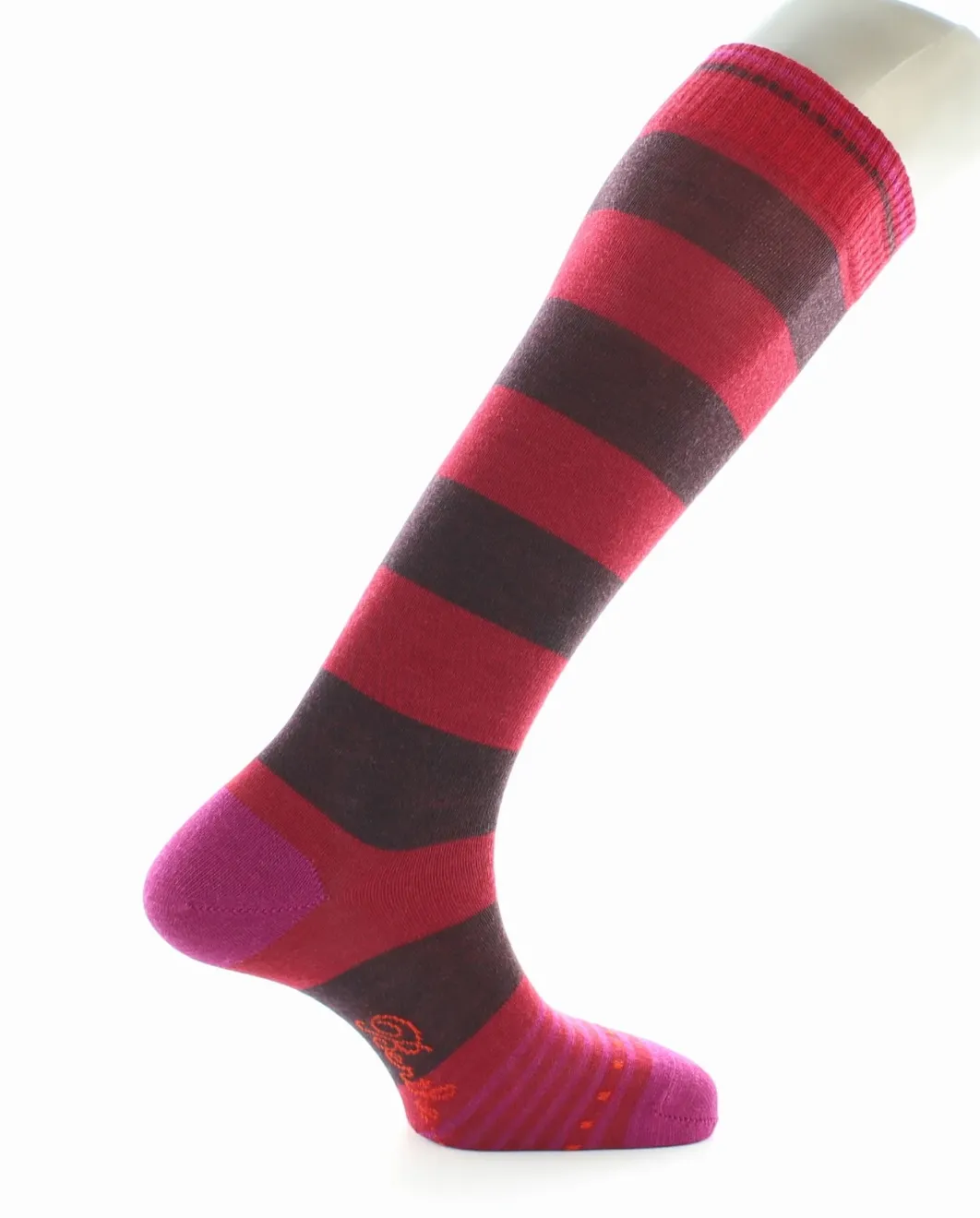 New Berthe Aux Grands Pieds Chaussettes Hautes Grosses Rayures Rouge Et Bordeaux