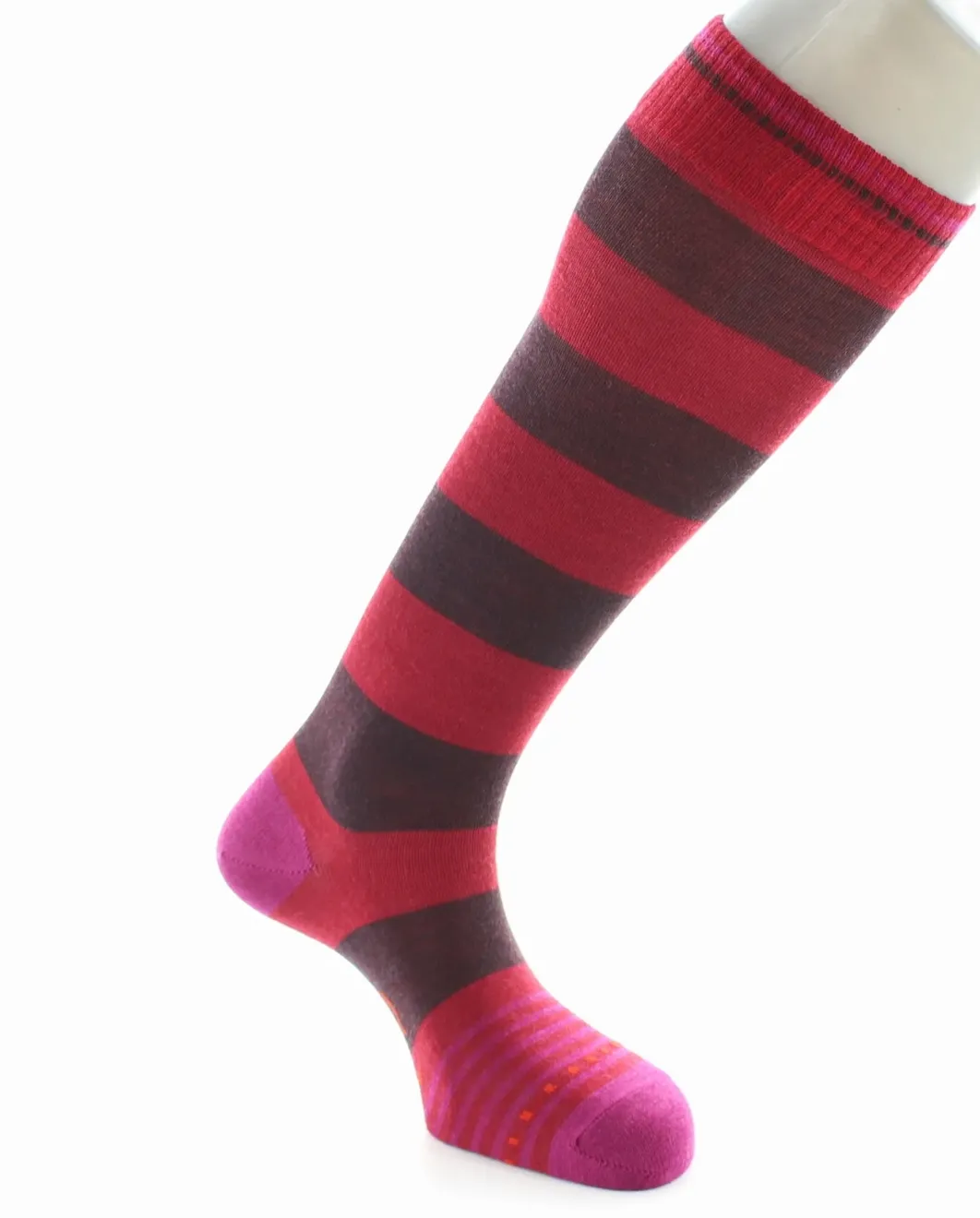 New Berthe Aux Grands Pieds Chaussettes Hautes Grosses Rayures Rouge Et Bordeaux