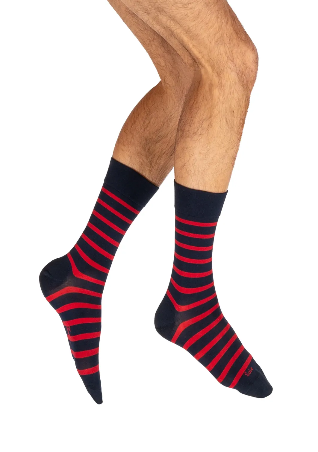 Best Berthe Aux Grands Pieds Chaussettes homme en soie marinière bleu rouge