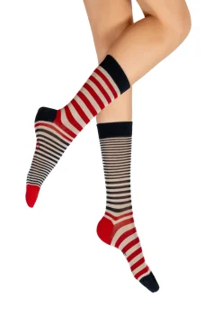 Hot Berthe Aux Grands Pieds Chaussettes homme fil d'Ecosse rayures rouge et écru