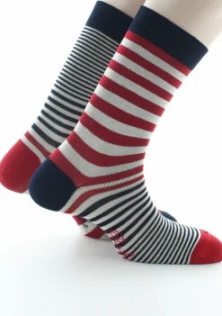 Hot Berthe Aux Grands Pieds Chaussettes homme fil d'Ecosse rayures rouge et écru