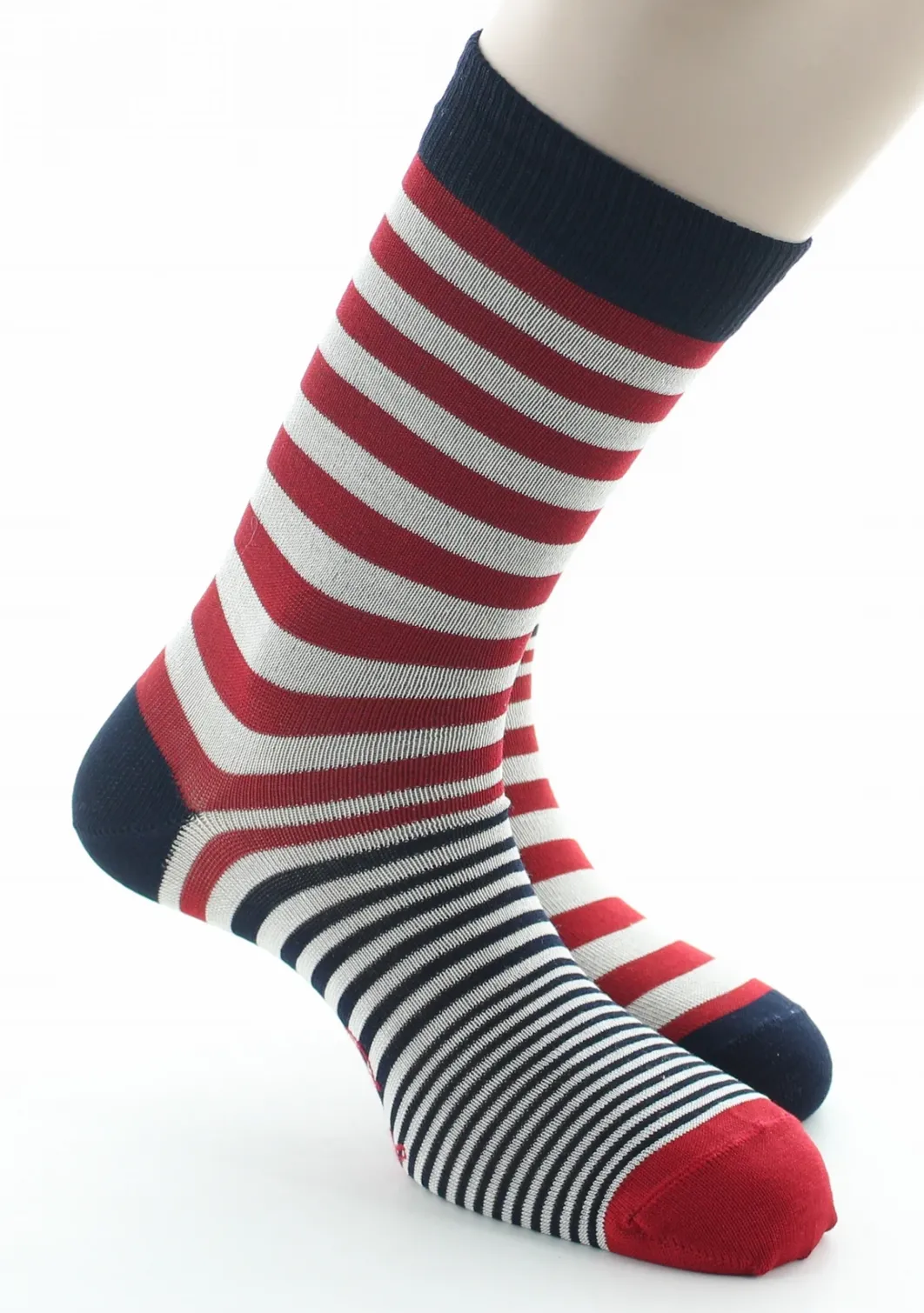 Hot Berthe Aux Grands Pieds Chaussettes homme fil d'Ecosse rayures rouge et écru