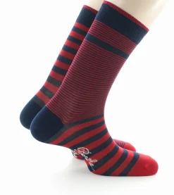 Fashion Berthe Aux Grands Pieds Chaussettes homme rayées asymétriques marine et rouge