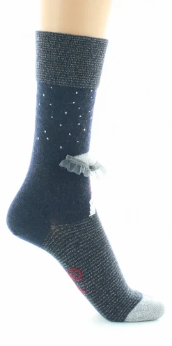 Fashion Berthe Aux Grands Pieds Chaussettes Originales Femme Au Parapluie Marine Et Argent
