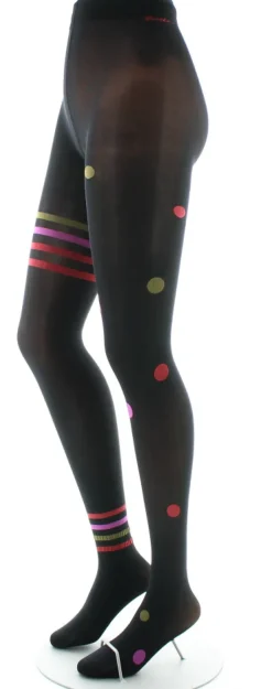 Outlet Berthe Aux Grands Pieds Collants Asymétrie pois et rayures Noir et Rose