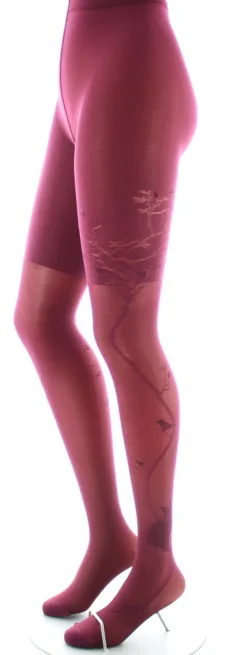 Hot Berthe Aux Grands Pieds Collants 40D Arbre et Dentelle bordeaux