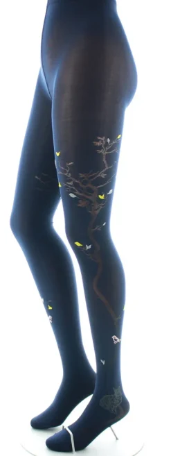 Fashion Berthe Aux Grands Pieds Collants 40D Arbre marine et Oiseaux jaunes