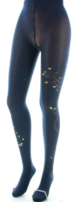 Fashion Berthe Aux Grands Pieds Collants 40D Arbre marine et Oiseaux jaunes