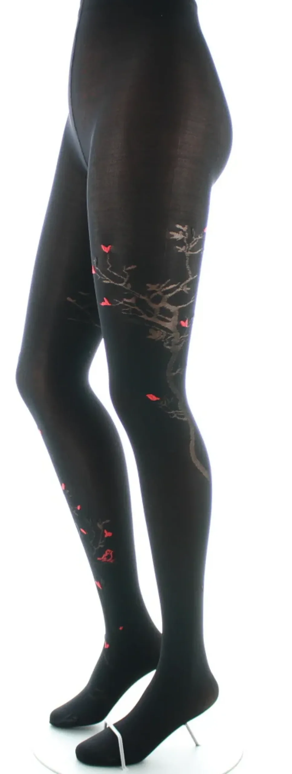 Hot Berthe Aux Grands Pieds Collants 40D Arbre noir et Oiseaux rouges