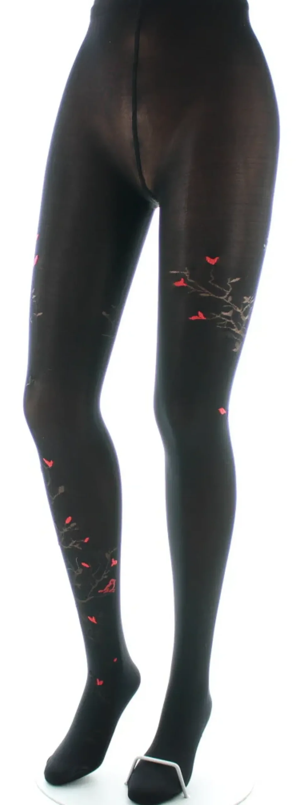 Hot Berthe Aux Grands Pieds Collants 40D Arbre noir et Oiseaux rouges